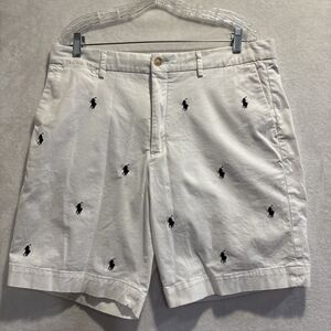 Polo Ralph Lauren Shorts Men's 36 White All Over Pony Print Stretch Classic Fit